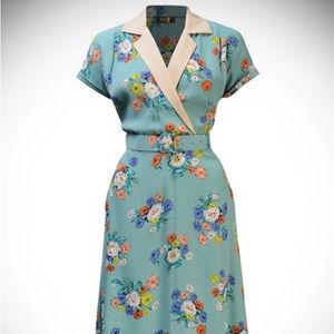 House of Foxy 40s Gracie Wrap Dress - Love Story print